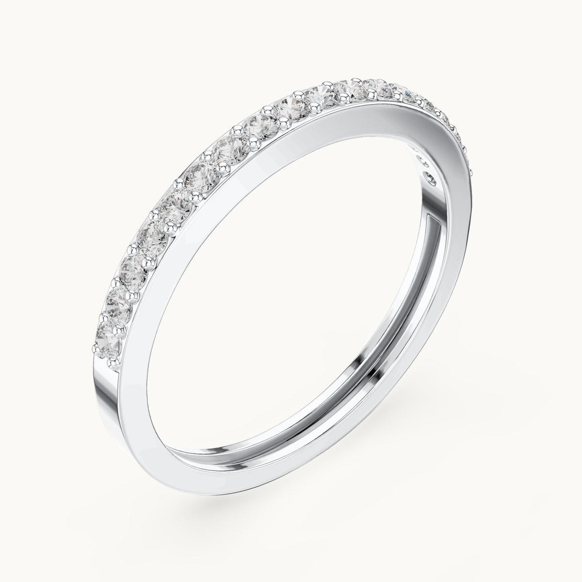 Round lab-grown diamond half eternity band in 14K white gold, 0.25 CT TW, view 2