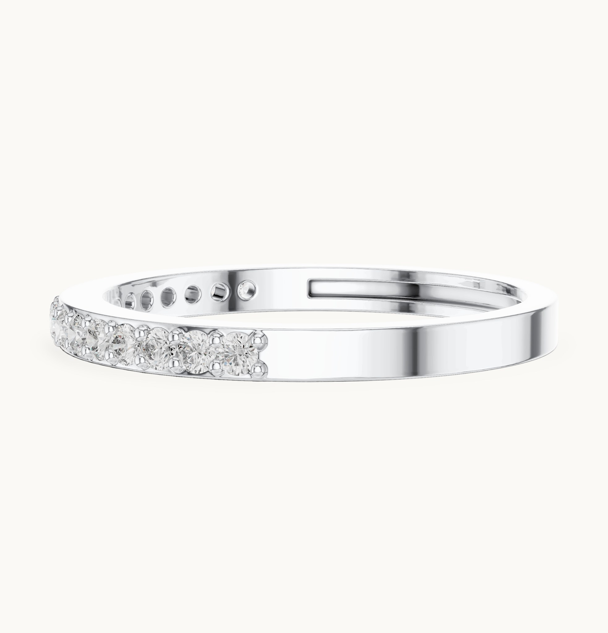 Round lab-grown diamond half eternity band in 14K white gold, 0.25 CT TW, view 3