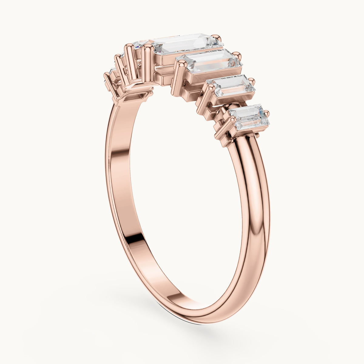 Baguette lab-grown diamond graduated anniversary band in rose gold, 0.58 CT TW, view 1
