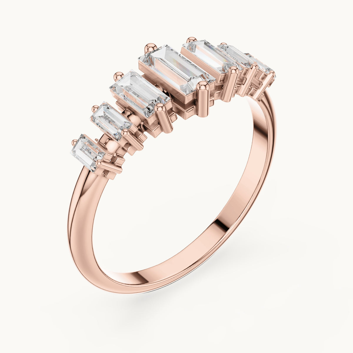 Baguette lab-grown diamond graduated anniversary band in rose gold, 0.58 CT TW, view 2