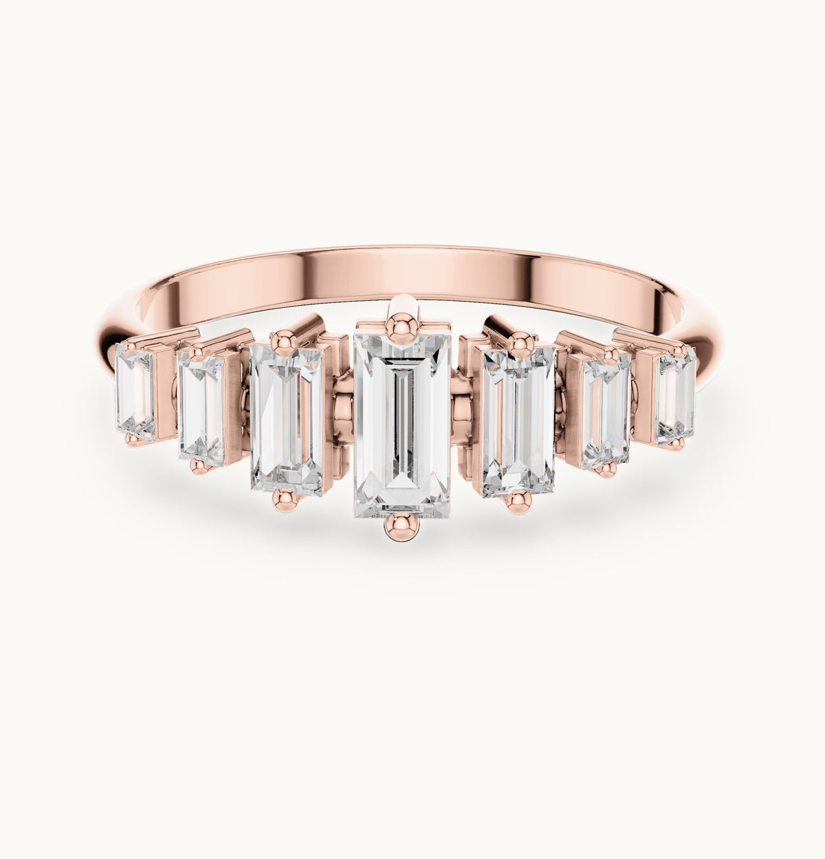 Baguette lab-grown diamond graduated anniversary band in rose gold, 0.58 CT TW, view 4