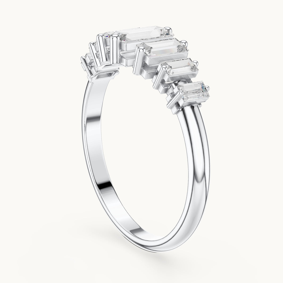 Baguette lab-grown diamond graduated anniversary band in white gold, 0.58 CT TW, view 1