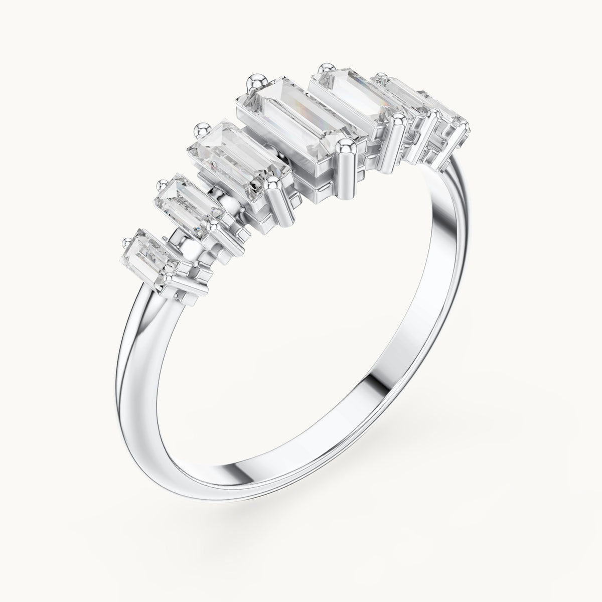 Baguette lab-grown diamond graduated anniversary band in white gold, 0.58 CT TW, view 2