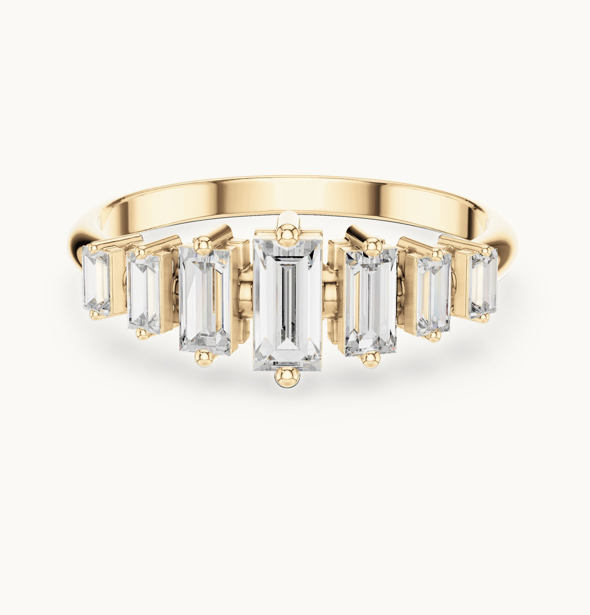 Baguette lab-grown diamond graduated anniversary band in yellow gold, 0.58 CT TW, view 4