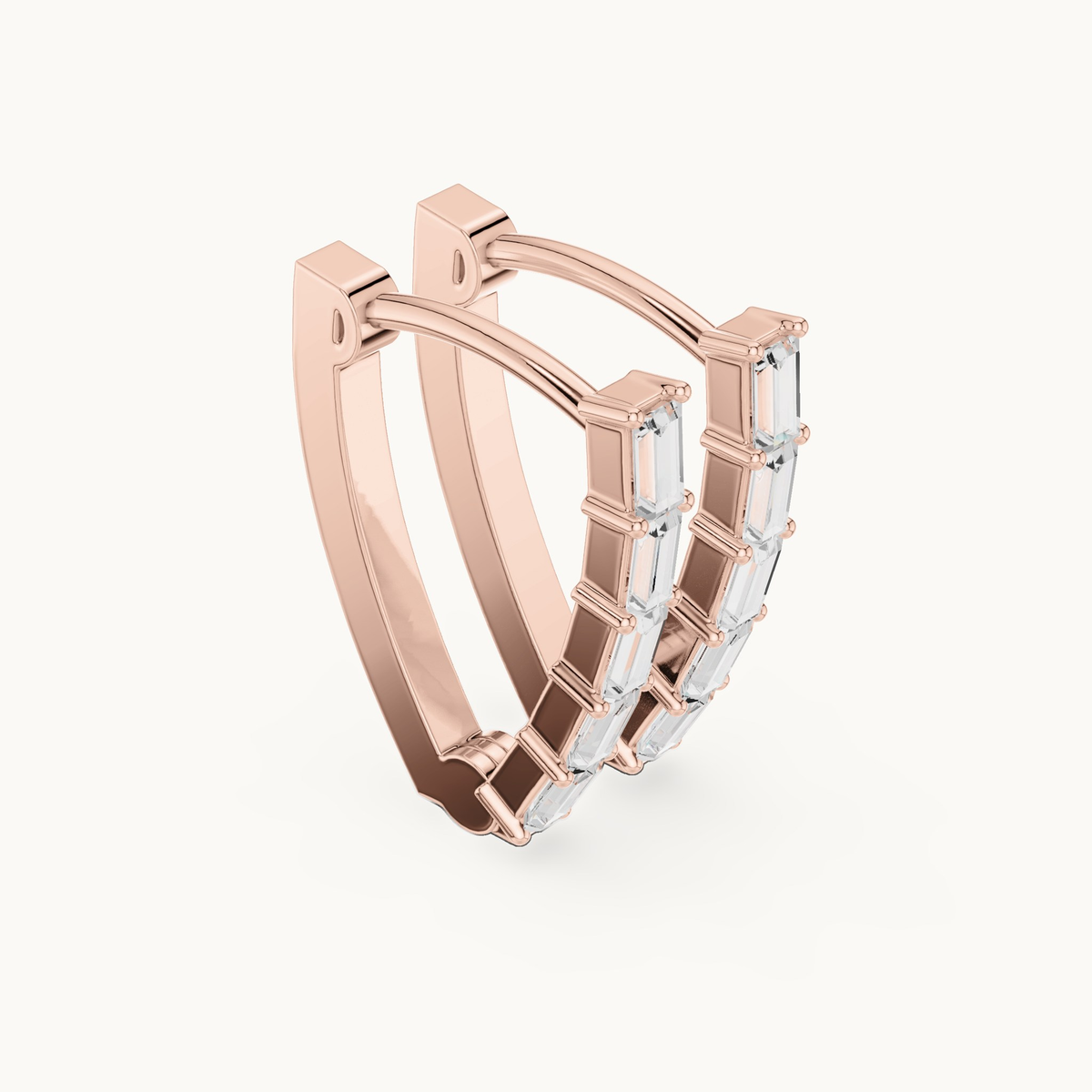 Baguette lab-grown diamond hoop earrings in 14K rose gold, 0.45 CT TW, view 1