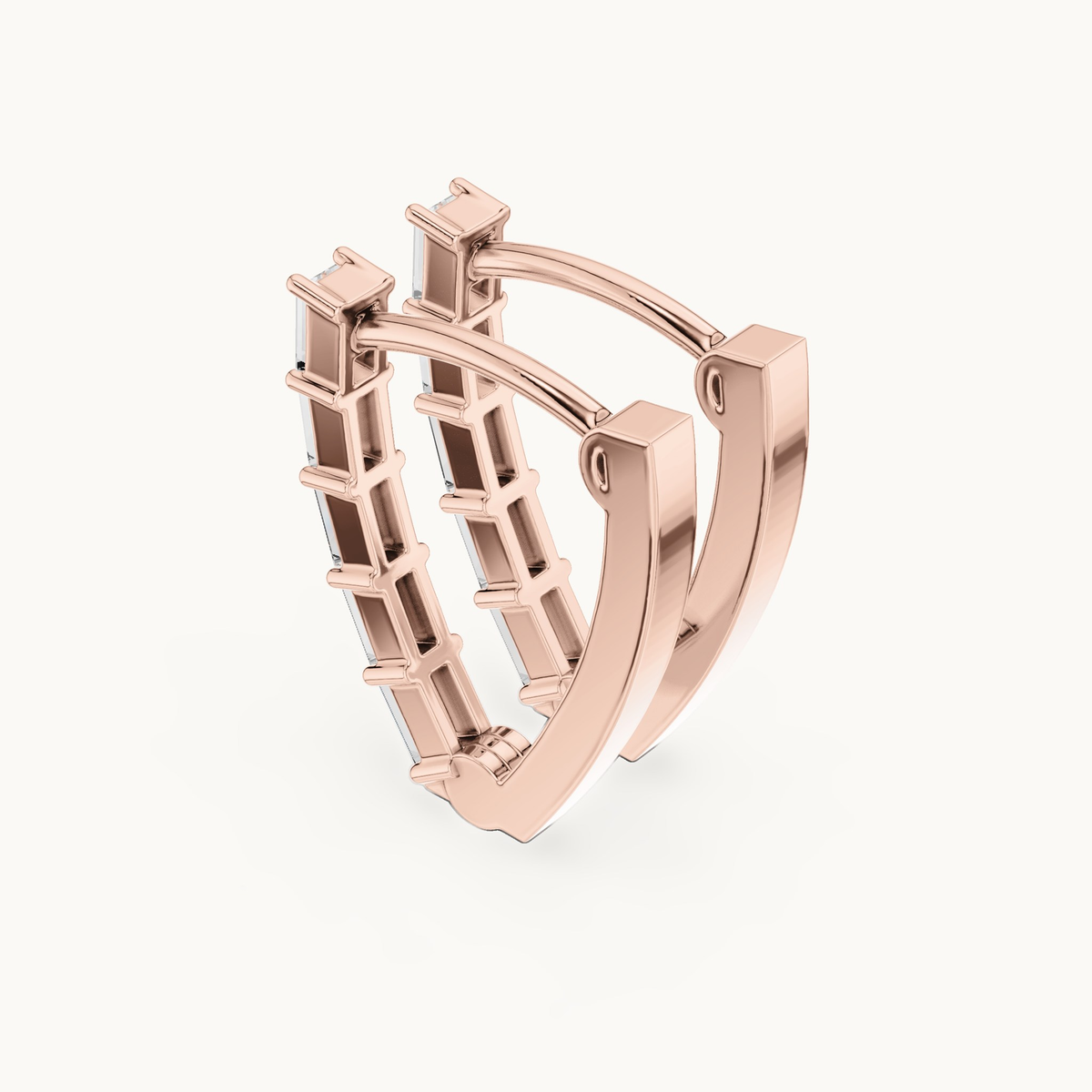Baguette lab-grown diamond hoop earrings in 14K rose gold, 0.45 CT TW, view 2
