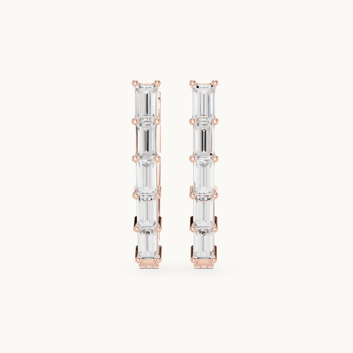 Baguette lab-grown diamond hoop earrings in 14K rose gold, 0.45 CT TW, view 4