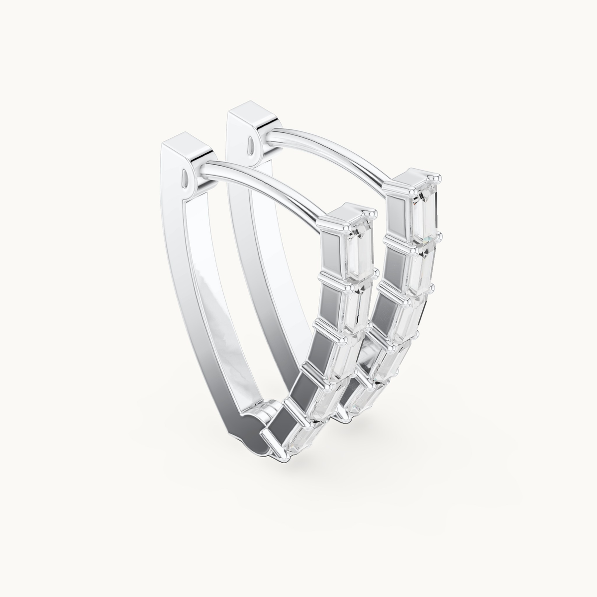 Baguette lab-grown diamond hoop earrings in 14K white gold, 0.45 CT TW, view 1