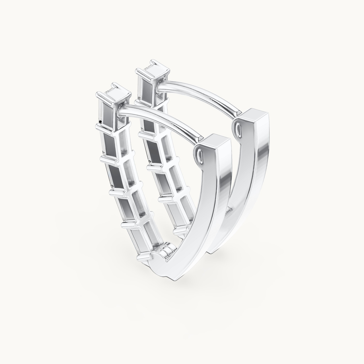 Baguette lab-grown diamond hoop earrings in 14K white gold, 0.45 CT TW, view 2