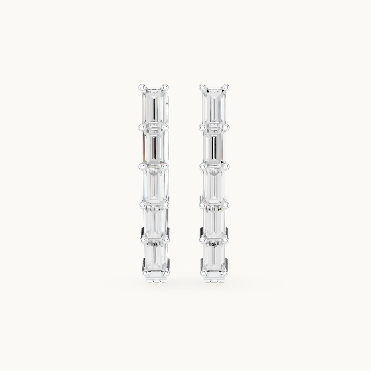 Baguette lab-grown diamond hoop earrings in 14K white gold, 0.45 CT TW, view 4