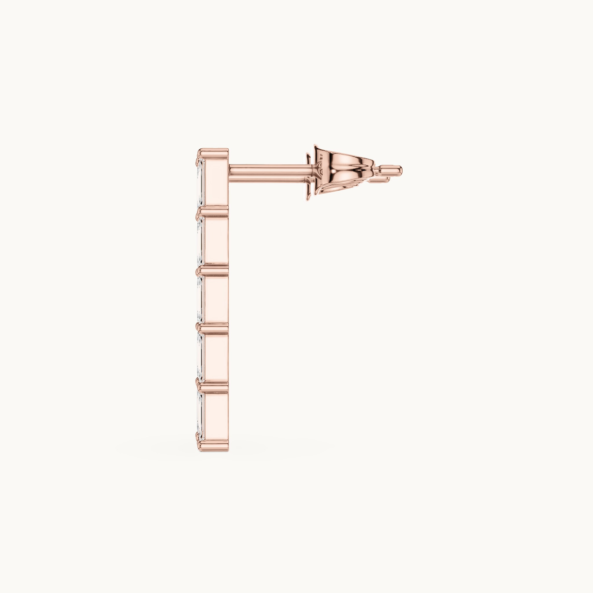 Emerald-cut lab-grown diamond line drop earrings in 14K rose gold, 0.70 CT TW, view 3