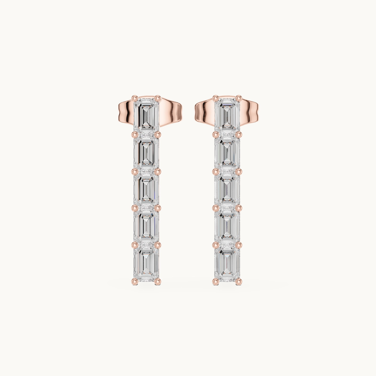 Emerald-cut lab-grown diamond line drop earrings in 14K rose gold, 0.70 CT TW, view 4