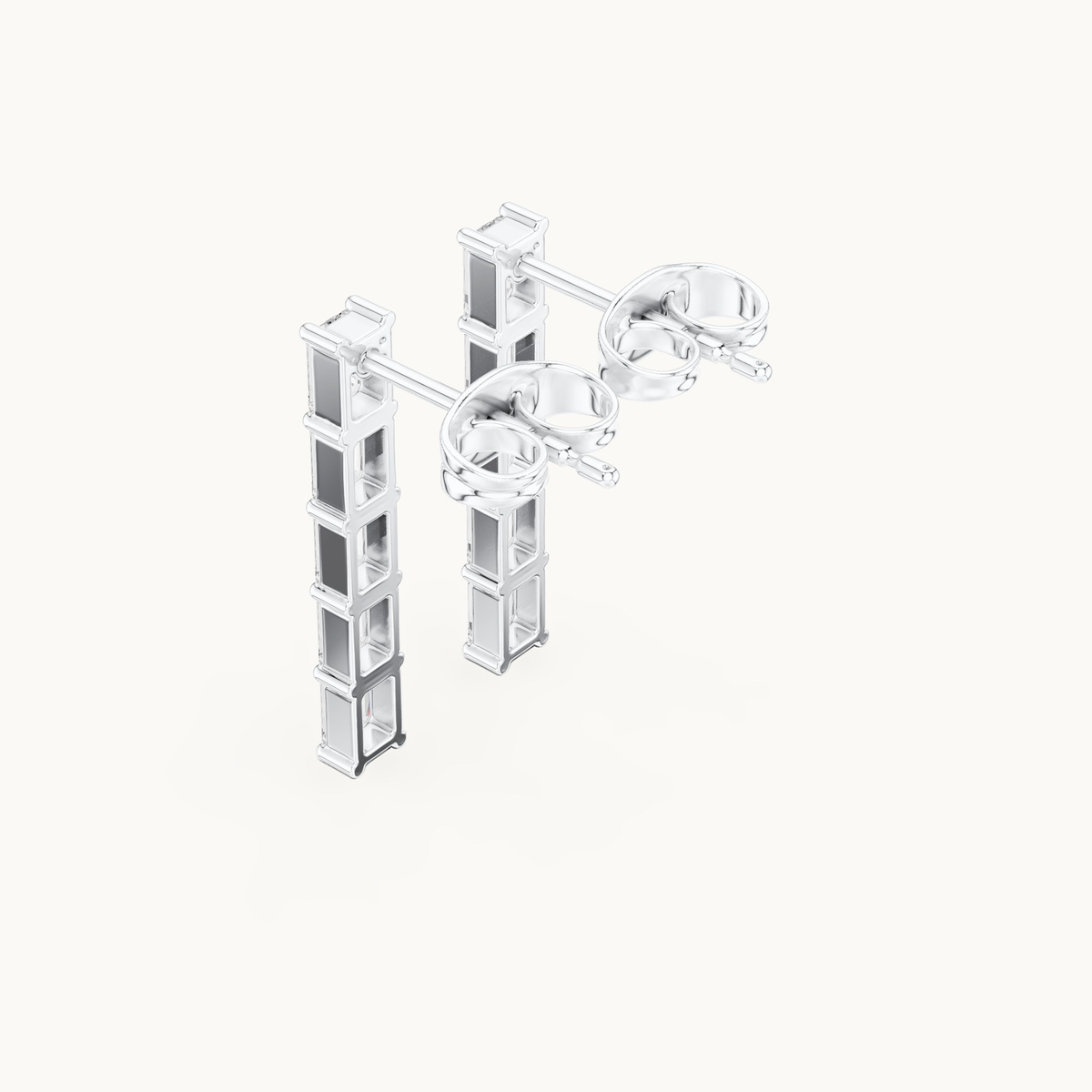 Emerald-cut lab-grown diamond line drop earrings in 14K white gold, 0.70 CT TW, view 2