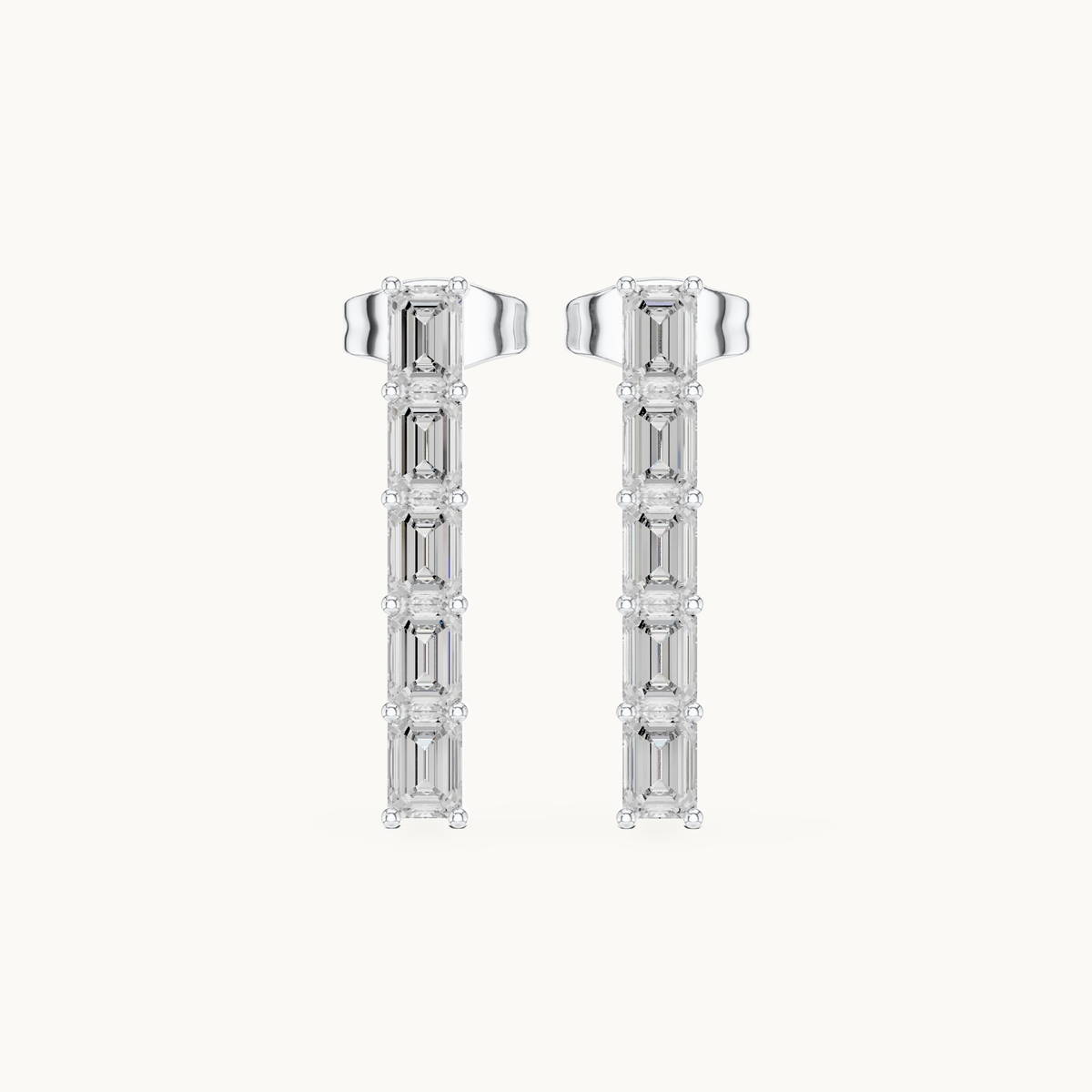 Emerald-cut lab-grown diamond line drop earrings in 14K white gold, 0.70 CT TW, view 4