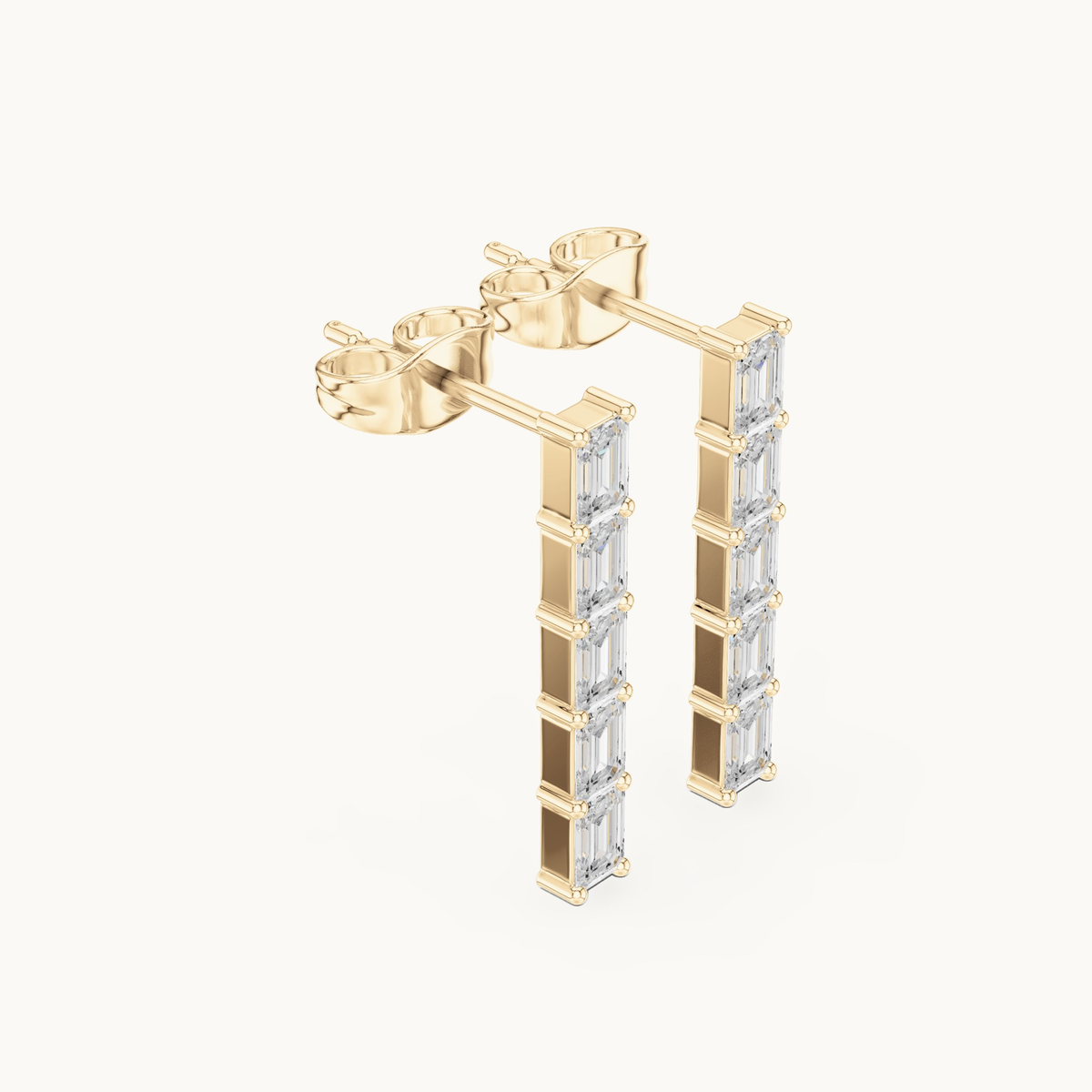 Emerald-cut lab-grown diamond line drop earrings in 14K yellow gold, 0.70 CT TW, view 1
