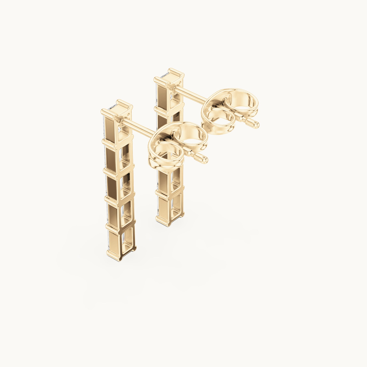 Emerald-cut lab-grown diamond line drop earrings in 14K yellow gold, 0.70 CT TW, view 2