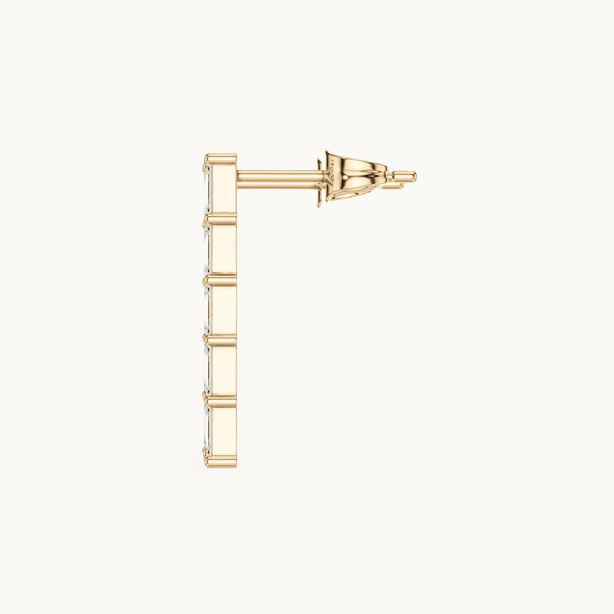 Emerald-cut lab-grown diamond line drop earrings in 14K yellow gold, 0.70 CT TW, view 3