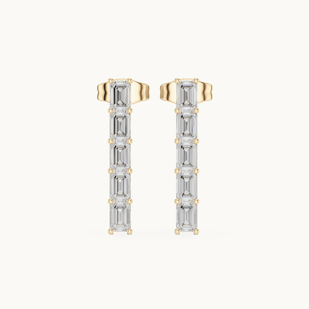 Emerald-cut lab-grown diamond line drop earrings in 14K yellow gold, 0.70 CT TW, view 4