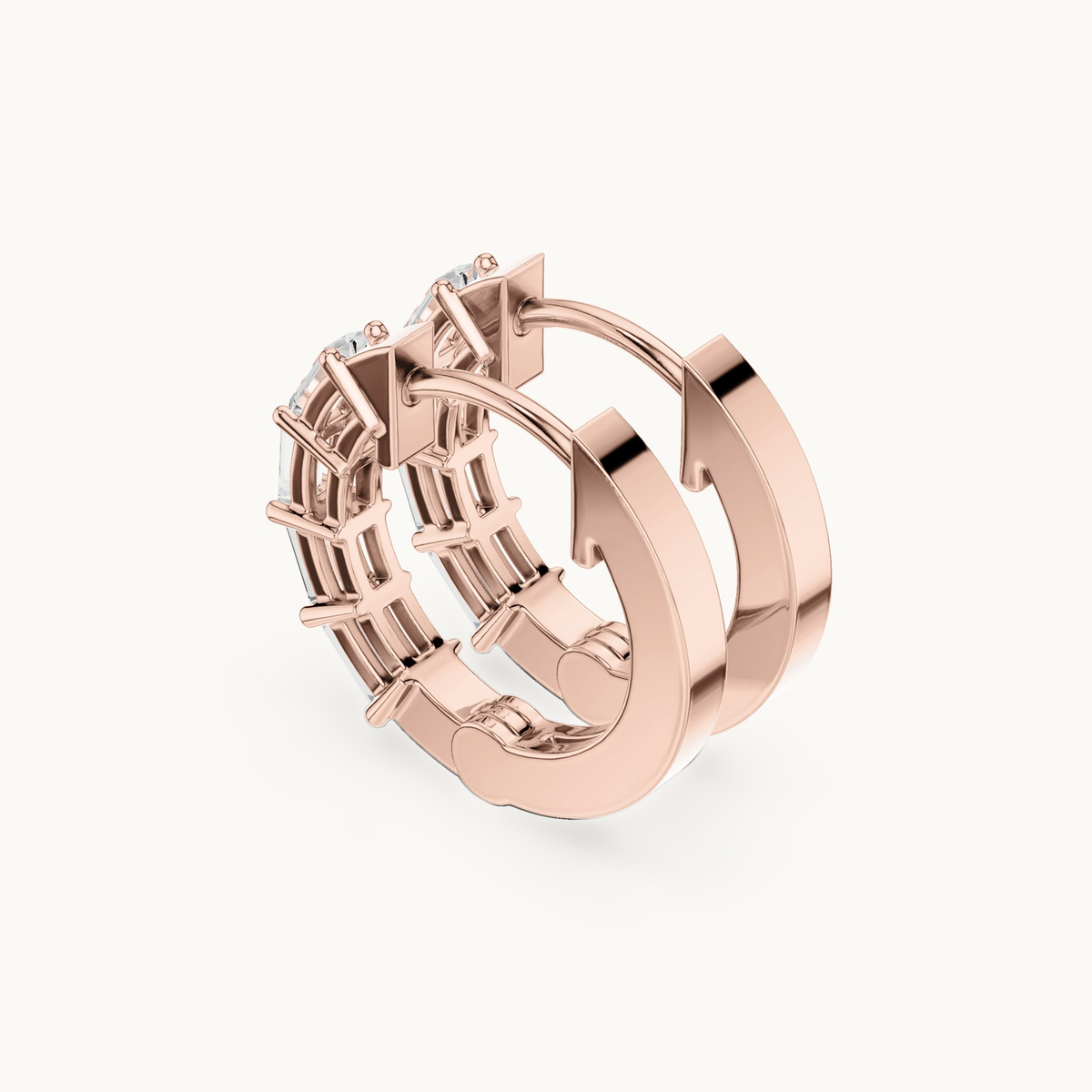 Baguette lab-grown diamond huggie hoop earrings in 14K rose gold, 0.35 CT TW, view 2