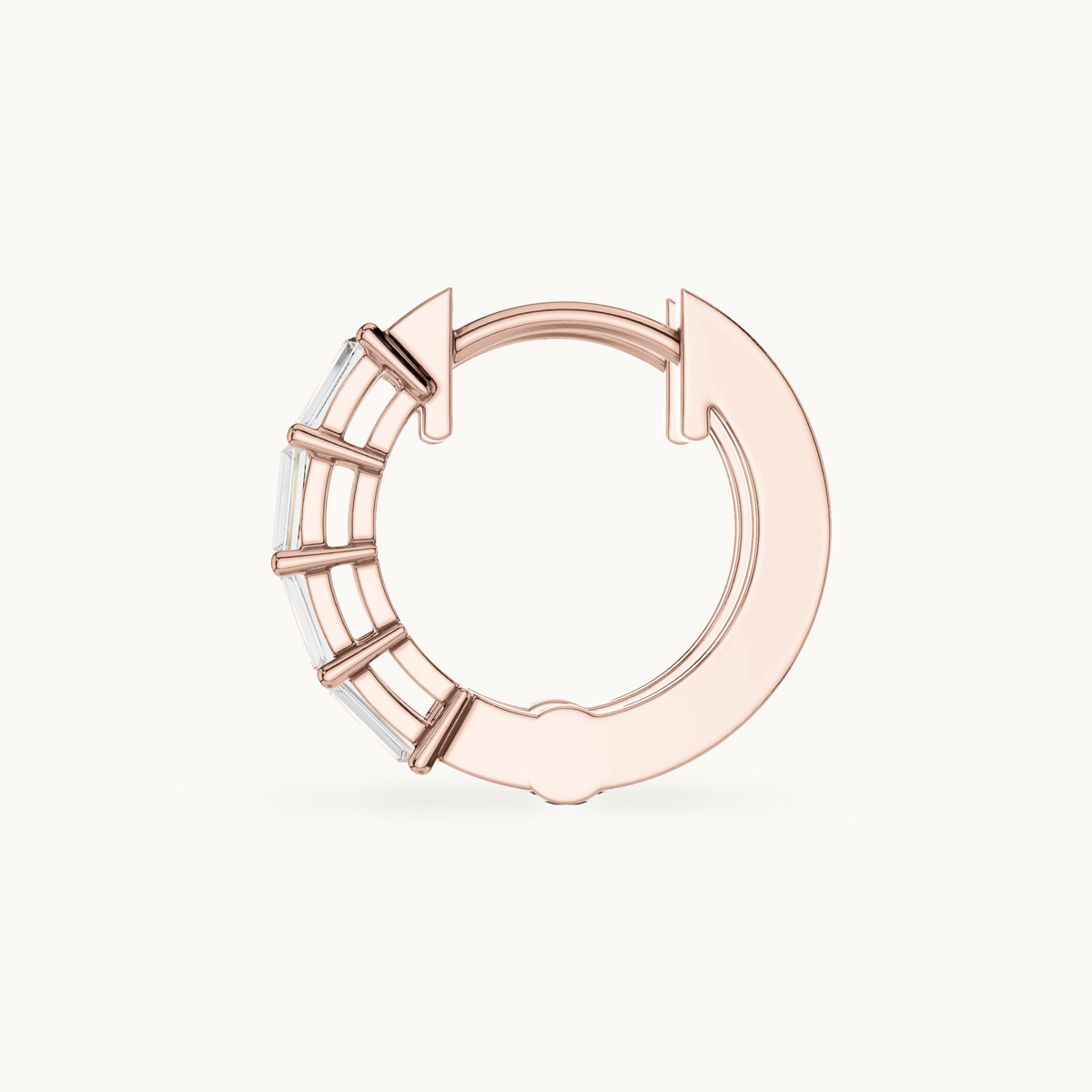 Baguette lab-grown diamond huggie hoop earrings in 14K rose gold, 0.35 CT TW, view 3