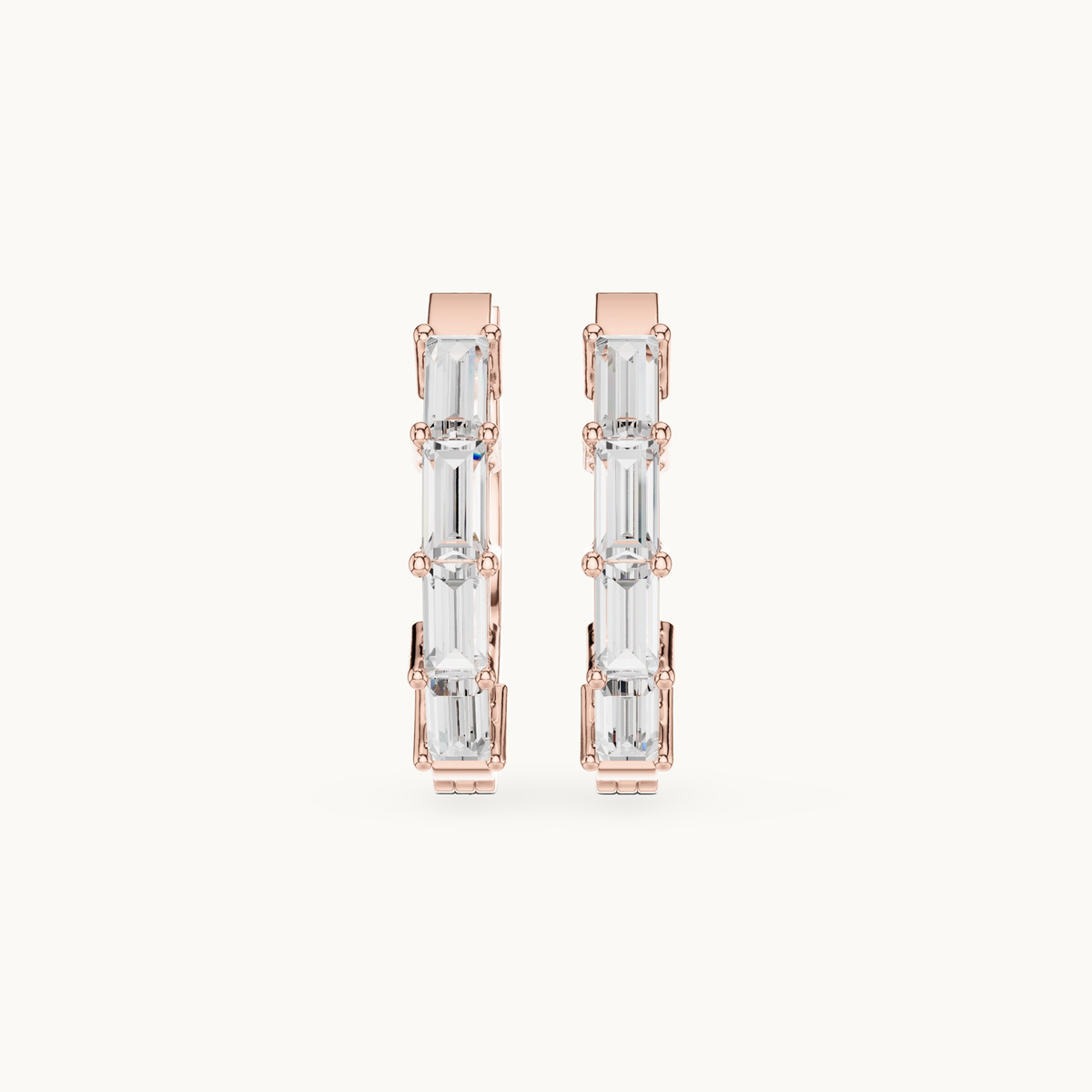 Baguette lab-grown diamond huggie hoop earrings in 14K rose gold, 0.35 CT TW, view 4