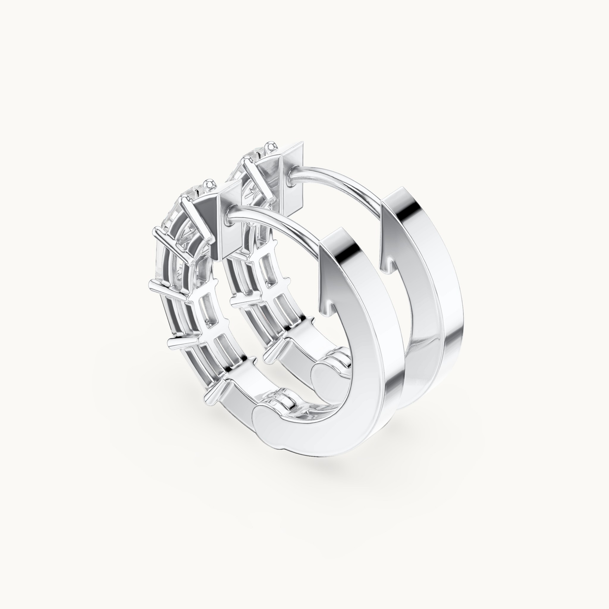 Baguette lab-grown diamond huggie hoop earrings in 14K white gold, 0.35 CT TW, view 2