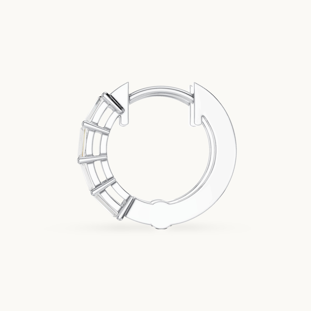 Baguette lab-grown diamond huggie hoop earrings in 14K white gold, 0.35 CT TW, view 3