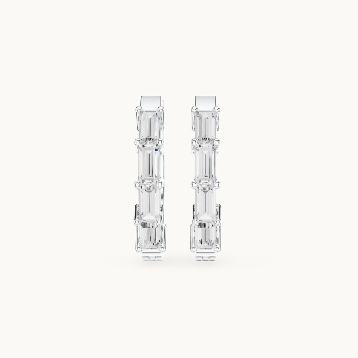 Baguette lab-grown diamond huggie hoop earrings in 14K white gold, 0.35 CT TW, view 4
