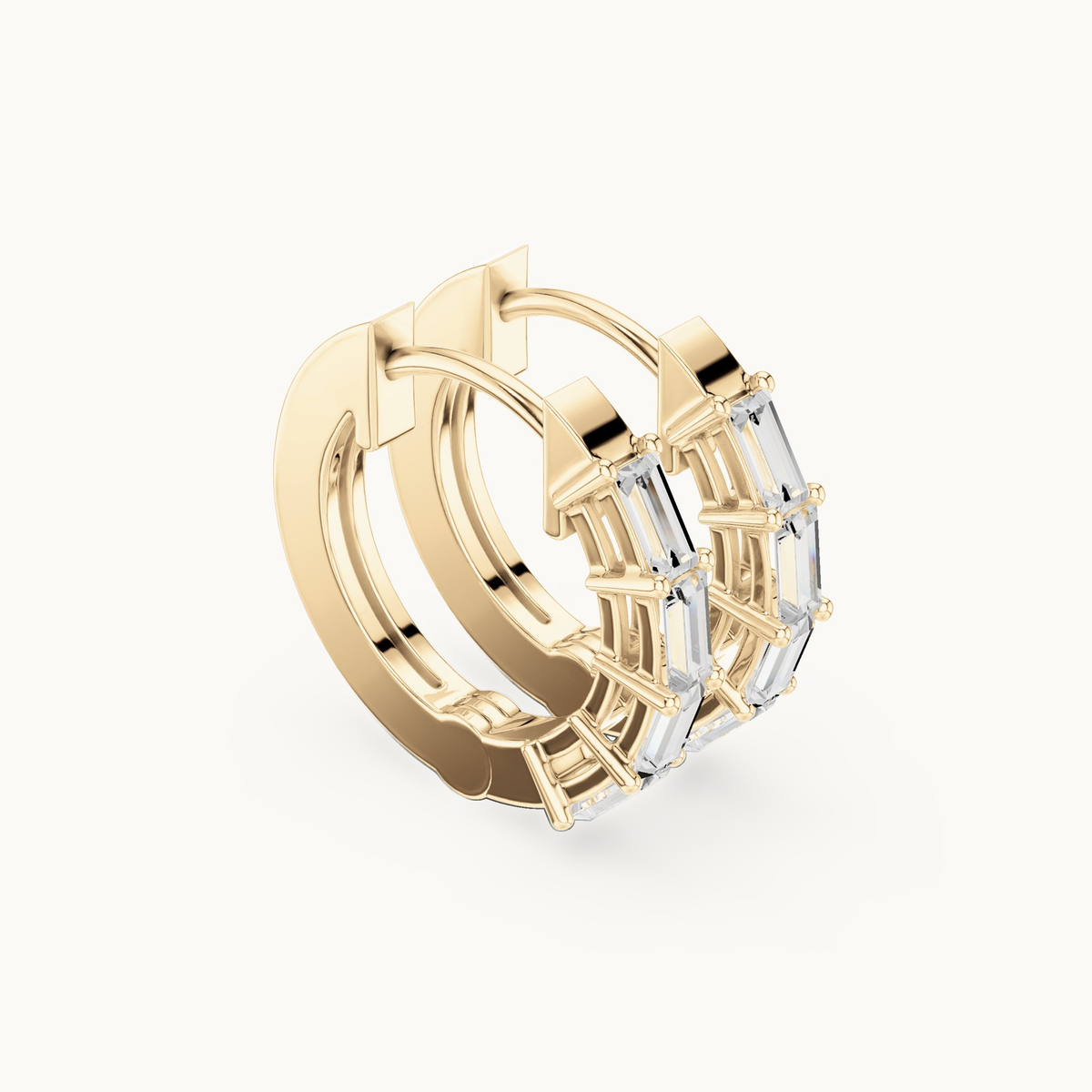 Baguette lab-grown diamond huggie hoop earrings in 14K yellow gold, 0.35 CT TW, view 1