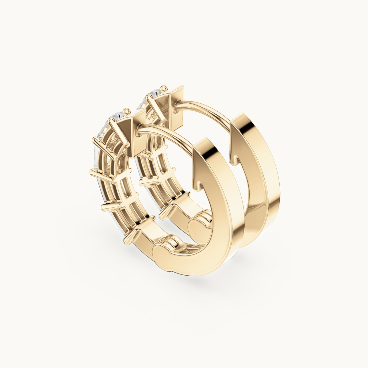 Baguette lab-grown diamond huggie hoop earrings in 14K yellow gold, 0.35 CT TW, view 2