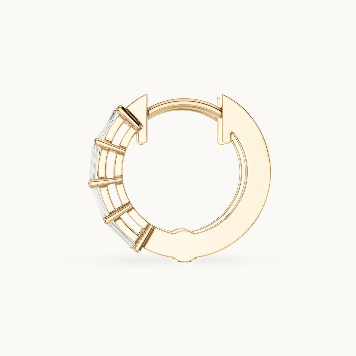 Baguette lab-grown diamond huggie hoop earrings in 14K yellow gold, 0.35 CT TW, view 3