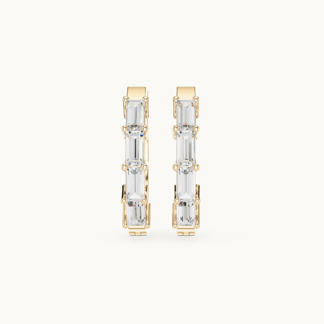 Baguette lab-grown diamond huggie hoop earrings in 14K yellow gold, 0.35 CT TW, view 4