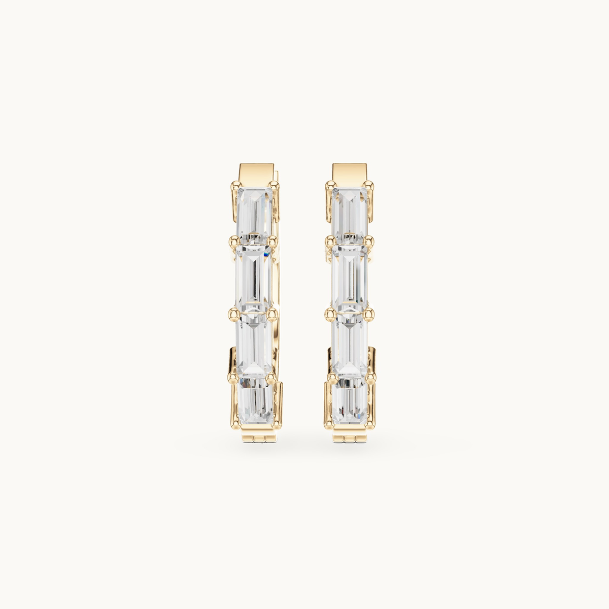 Baguette lab-grown diamond huggie hoop earrings in 14K yellow gold, 0.35 CT TW, view 4
