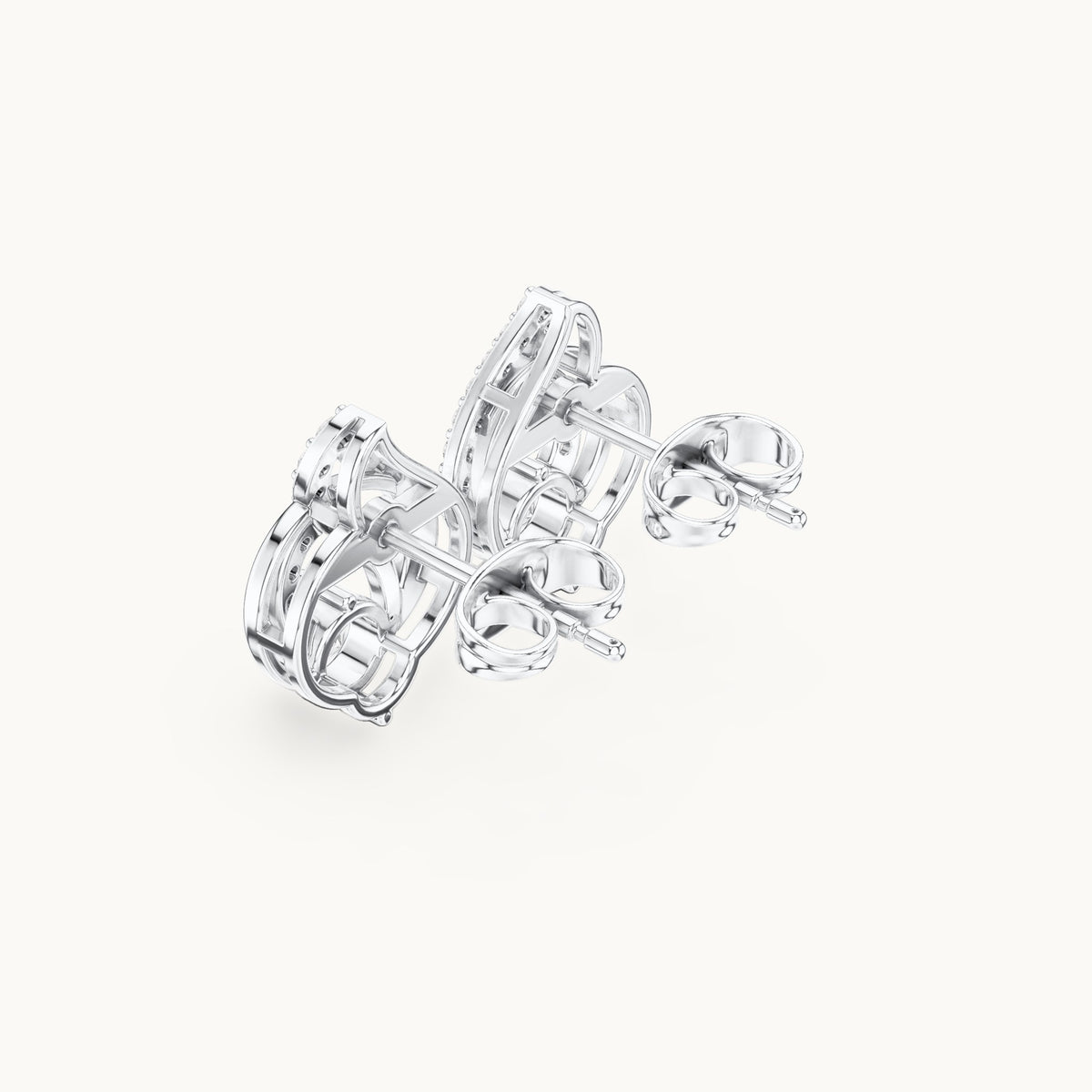 Round lab-grown diamond flame swirl stud earrings in white gold, 0.80 CT TW, view 2