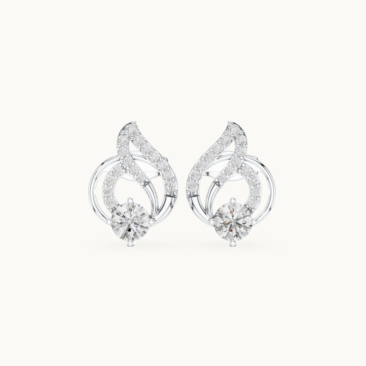 Round lab-grown diamond flame swirl stud earrings in white gold, 0.80 CT TW, view 4