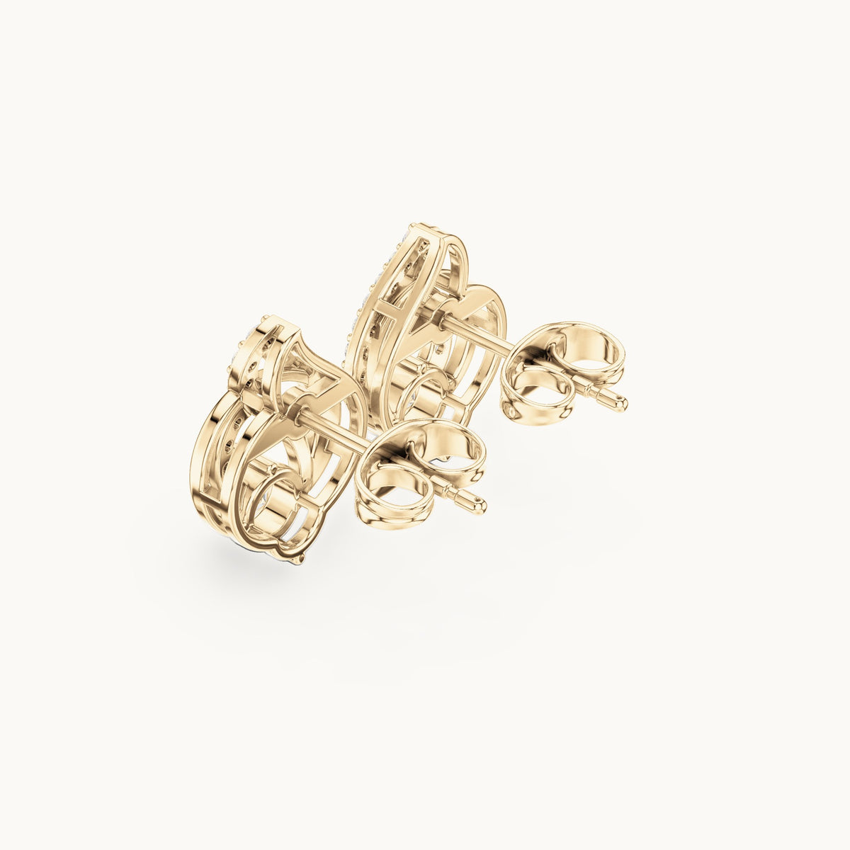 Round lab-grown diamond flame swirl stud earrings in yellow gold, 0.80 CT TW, view 2
