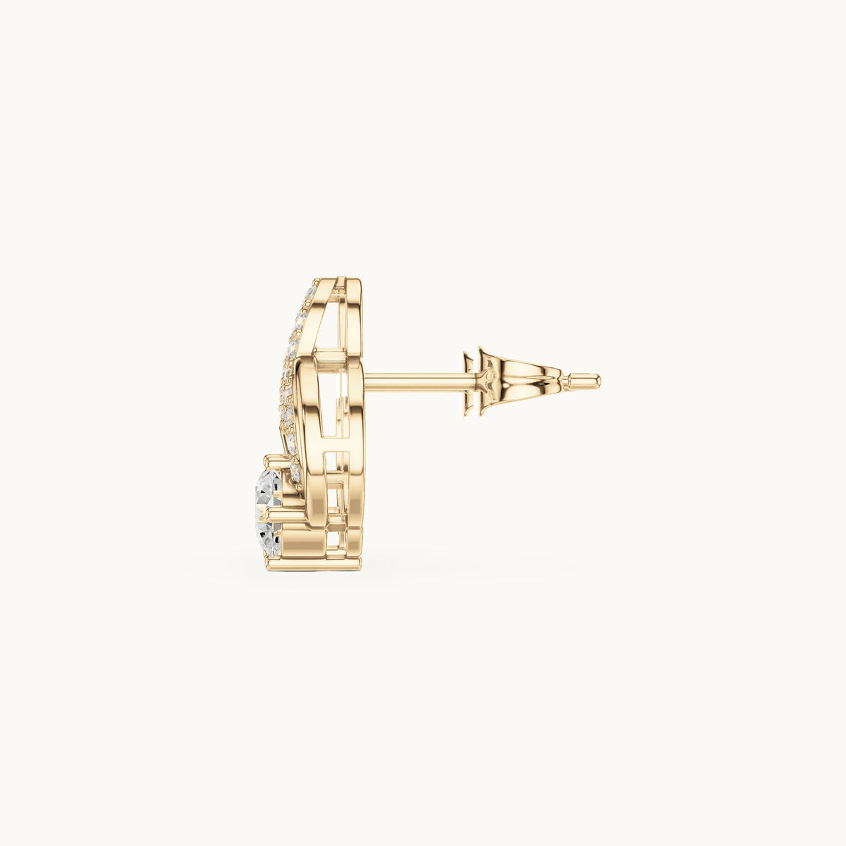 Round lab-grown diamond flame swirl stud earrings in yellow gold, 0.80 CT TW, view 3