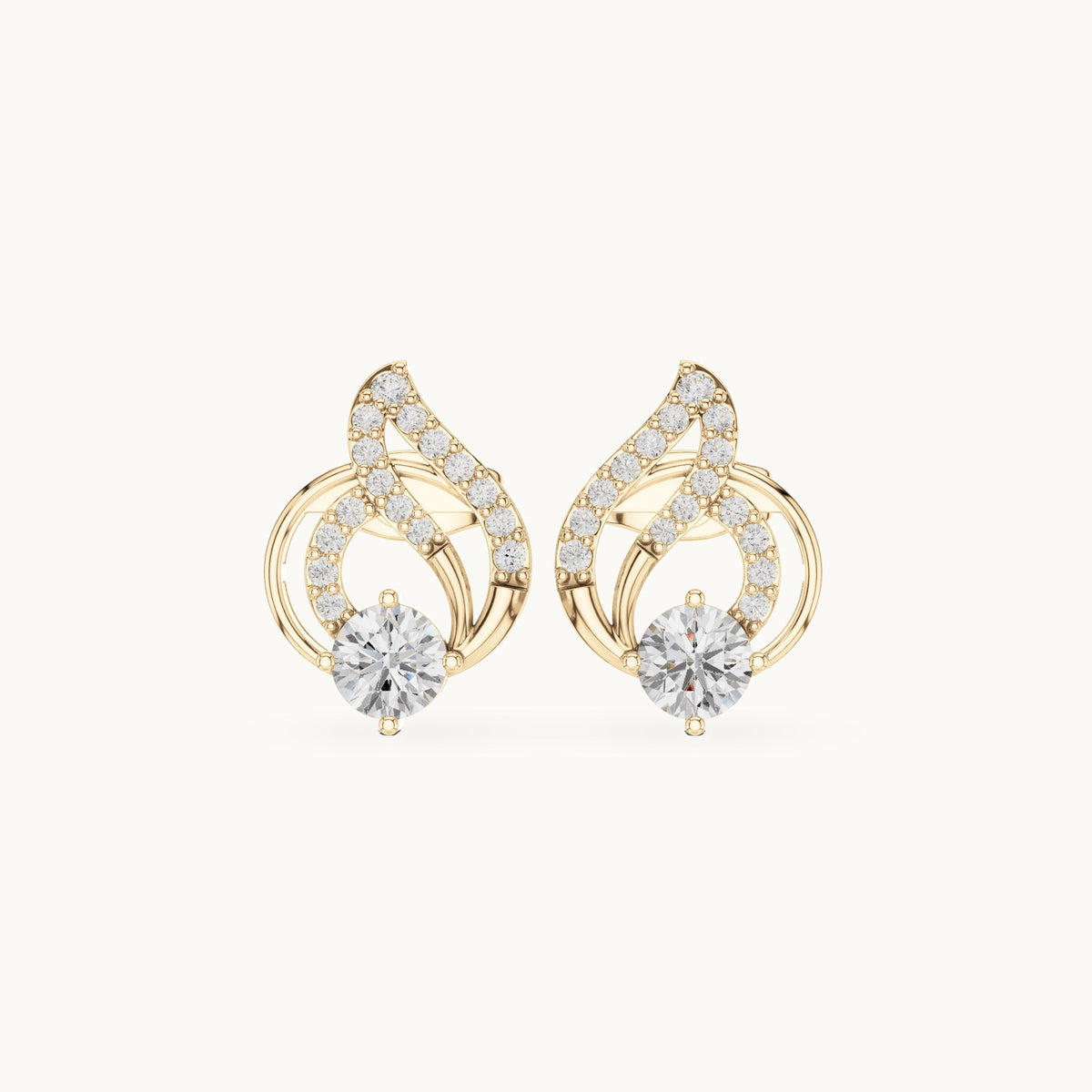 Round lab-grown diamond flame swirl stud earrings in yellow gold, 0.80 CT TW, view 4