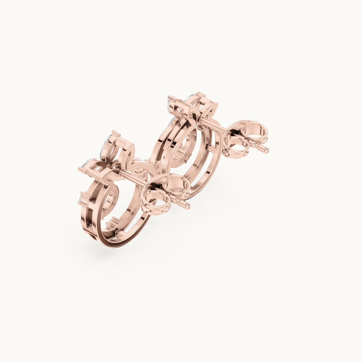 Marquise and round lab-grown diamond spiral stud earrings in rose gold, 0.42 CT TW, view 2