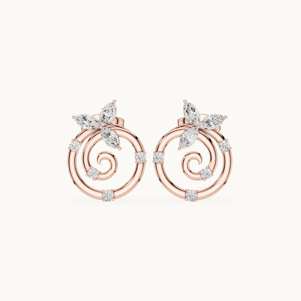 Marquise and round lab-grown diamond spiral stud earrings in rose gold, 0.42 CT TW, view 4