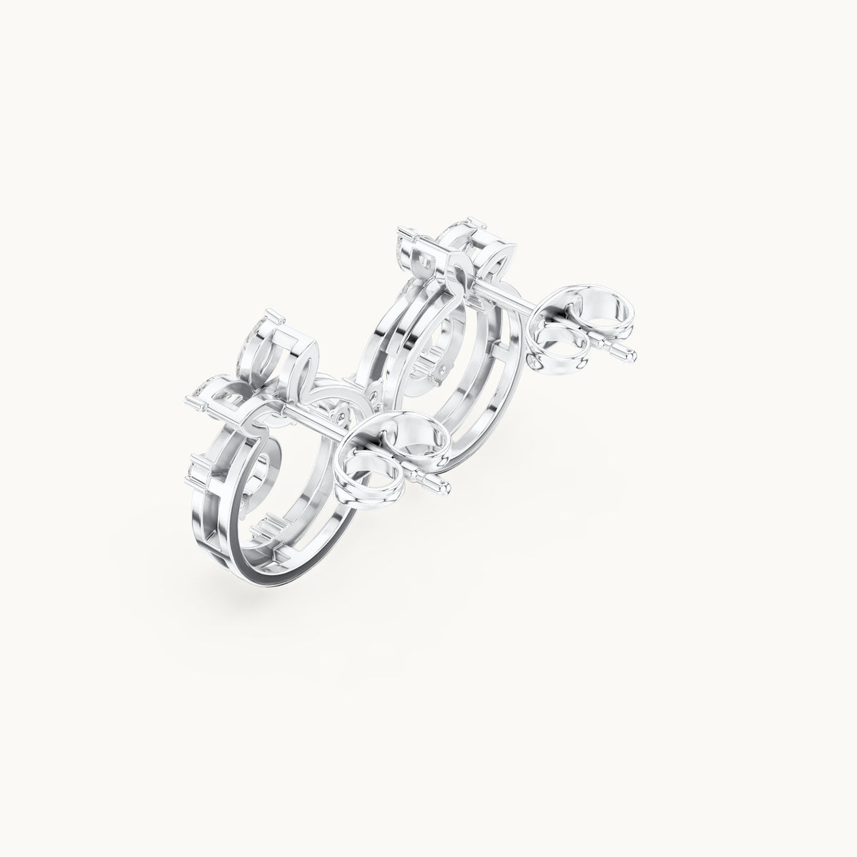 Marquise and round lab-grown diamond spiral stud earrings in white gold, 0.42 CT TW, view 2