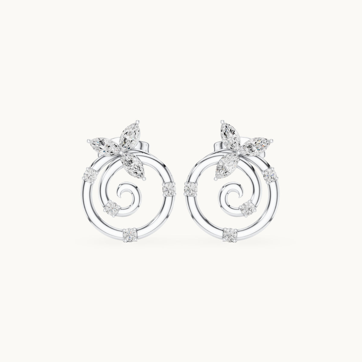 Marquise and round lab-grown diamond spiral stud earrings in white gold, 0.42 CT TW, view 4