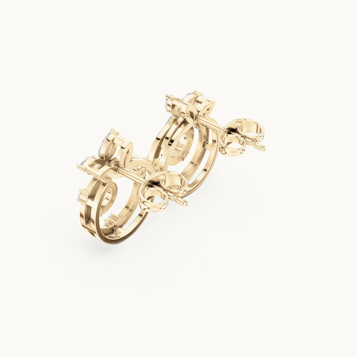 Marquise and round lab-grown diamond spiral stud earrings in yellow gold, 0.42 CT TW, view 2