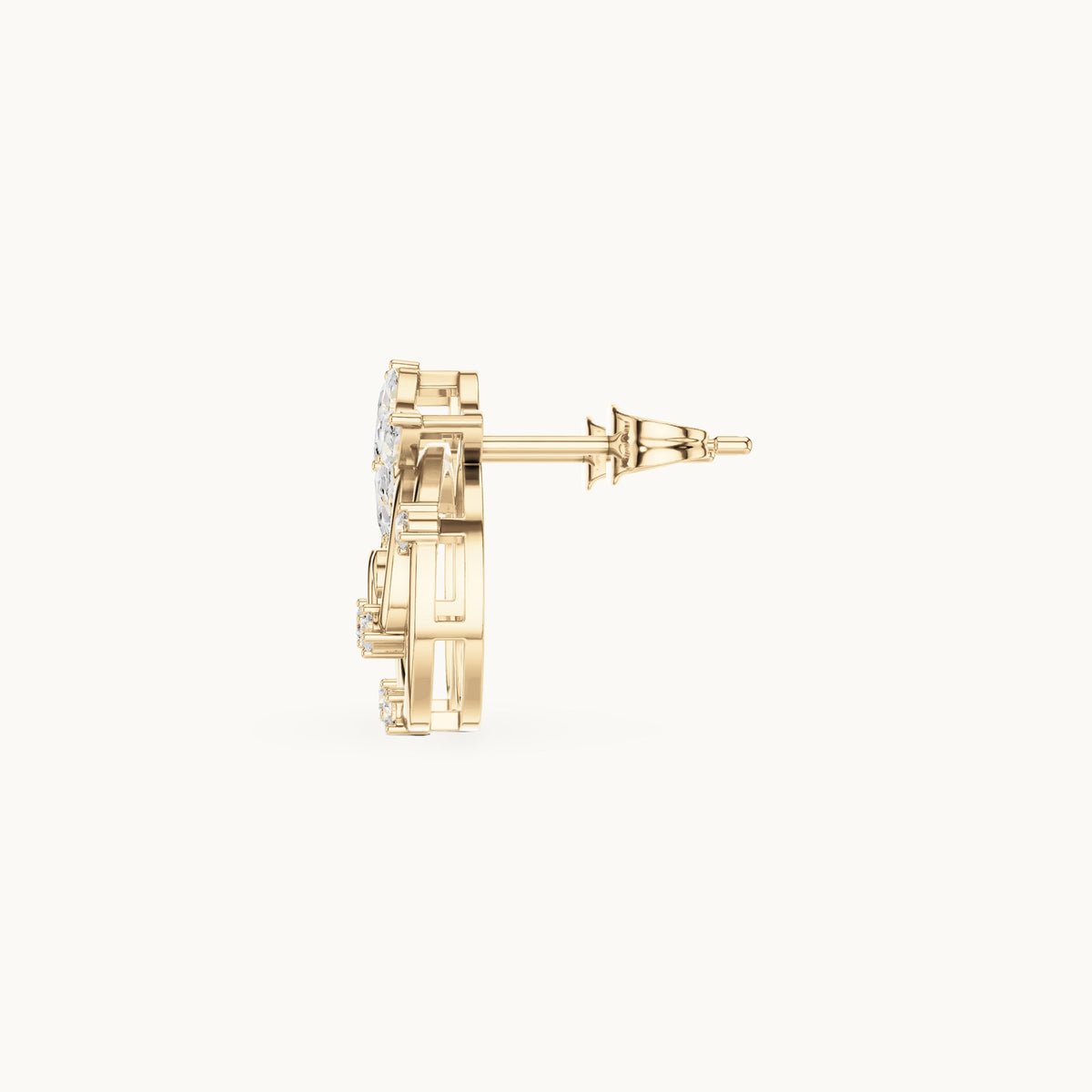 Marquise and round lab-grown diamond spiral stud earrings in yellow gold, 0.42 CT TW, view 3