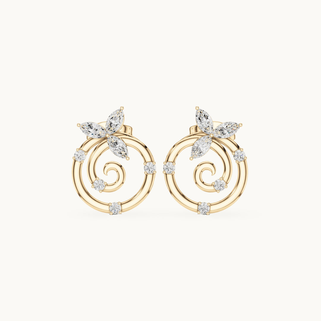 Marquise and round lab-grown diamond spiral stud earrings in yellow gold, 0.42 CT TW, view 4