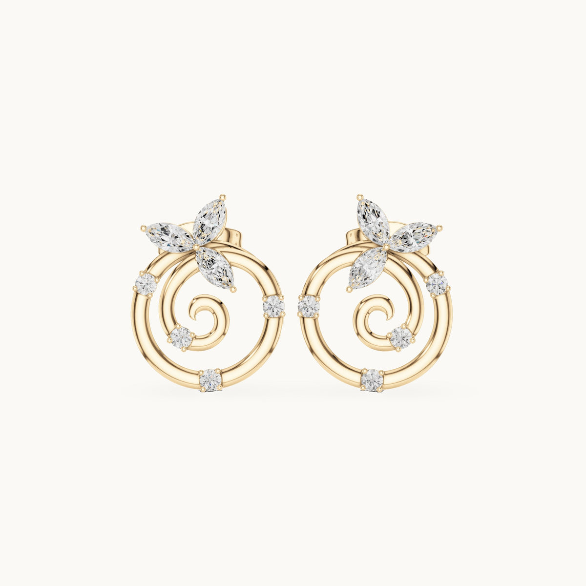 Marquise and round lab-grown diamond spiral stud earrings in yellow gold, 0.42 CT TW, view 4