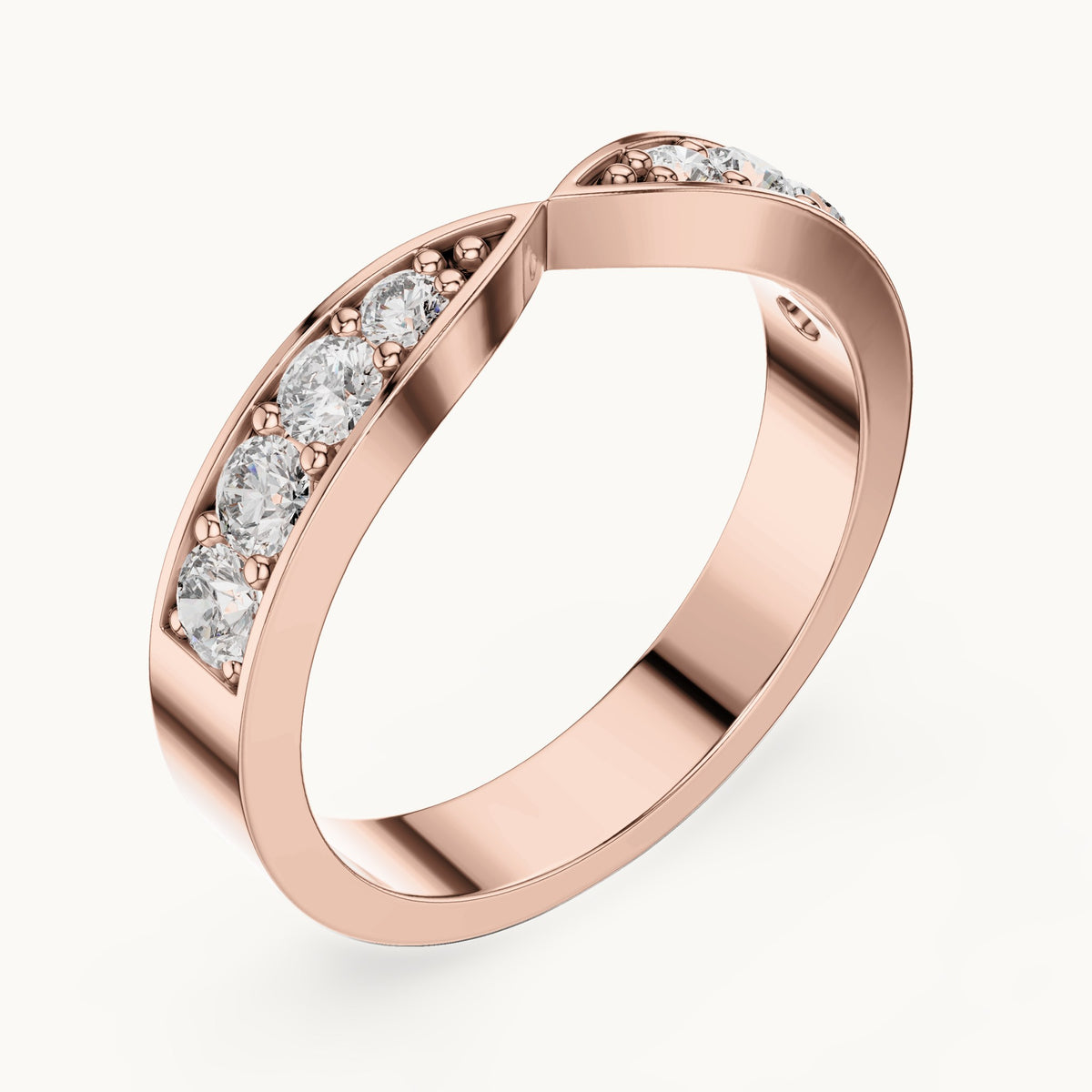 Round lab-grown diamond curved channel-set band in rose gold, 0.45 CT TW, view 2