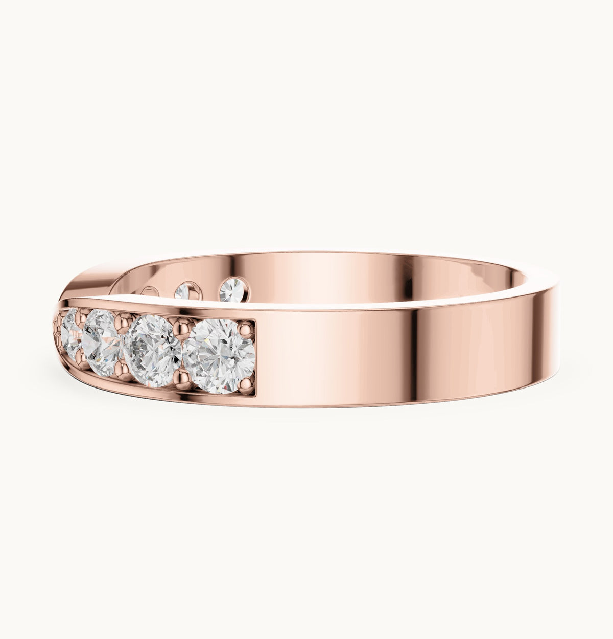 Round lab-grown diamond curved channel-set band in rose gold, 0.45 CT TW, view 3