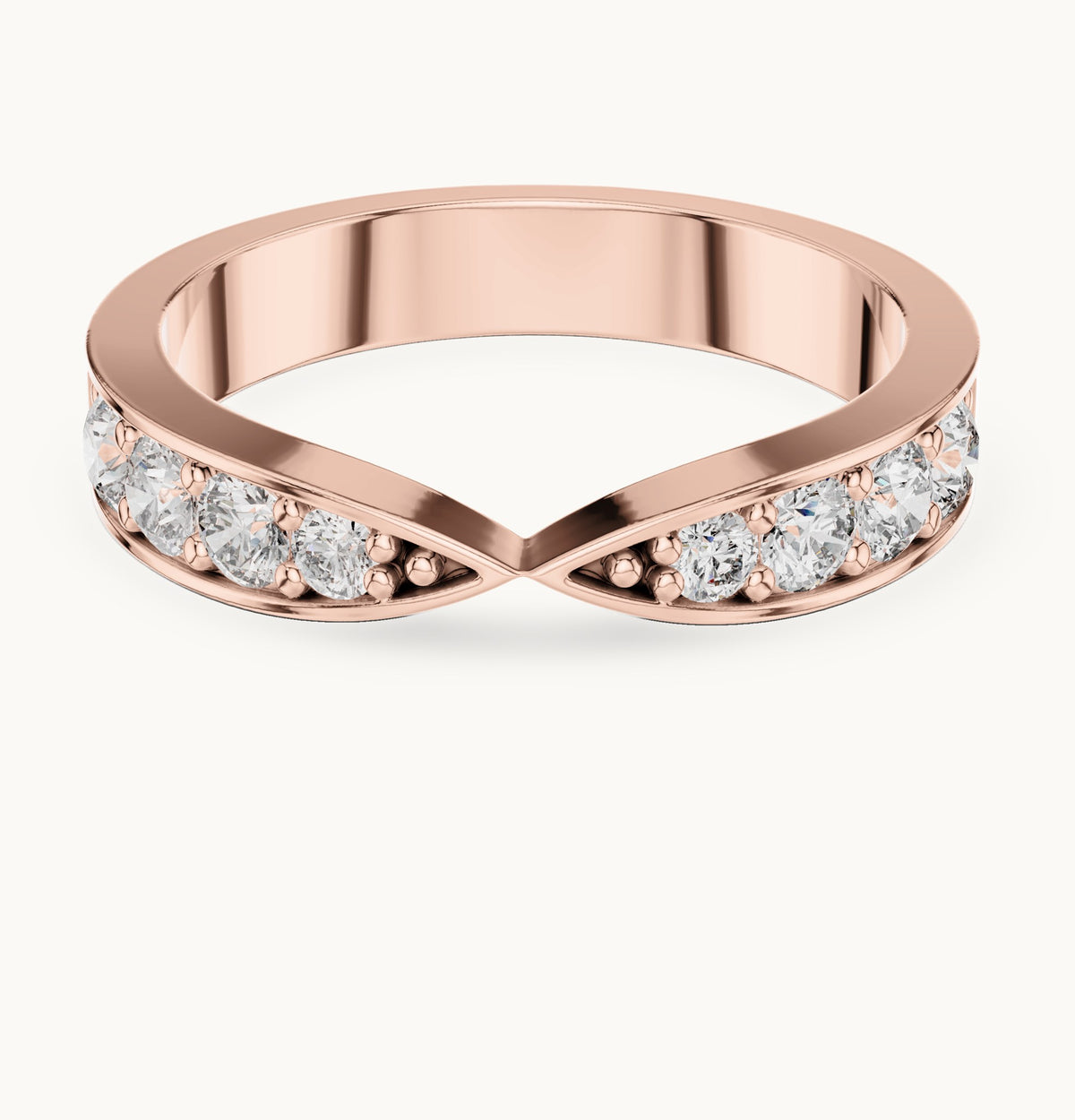 Round lab-grown diamond curved channel-set band in rose gold, 0.45 CT TW, view 4