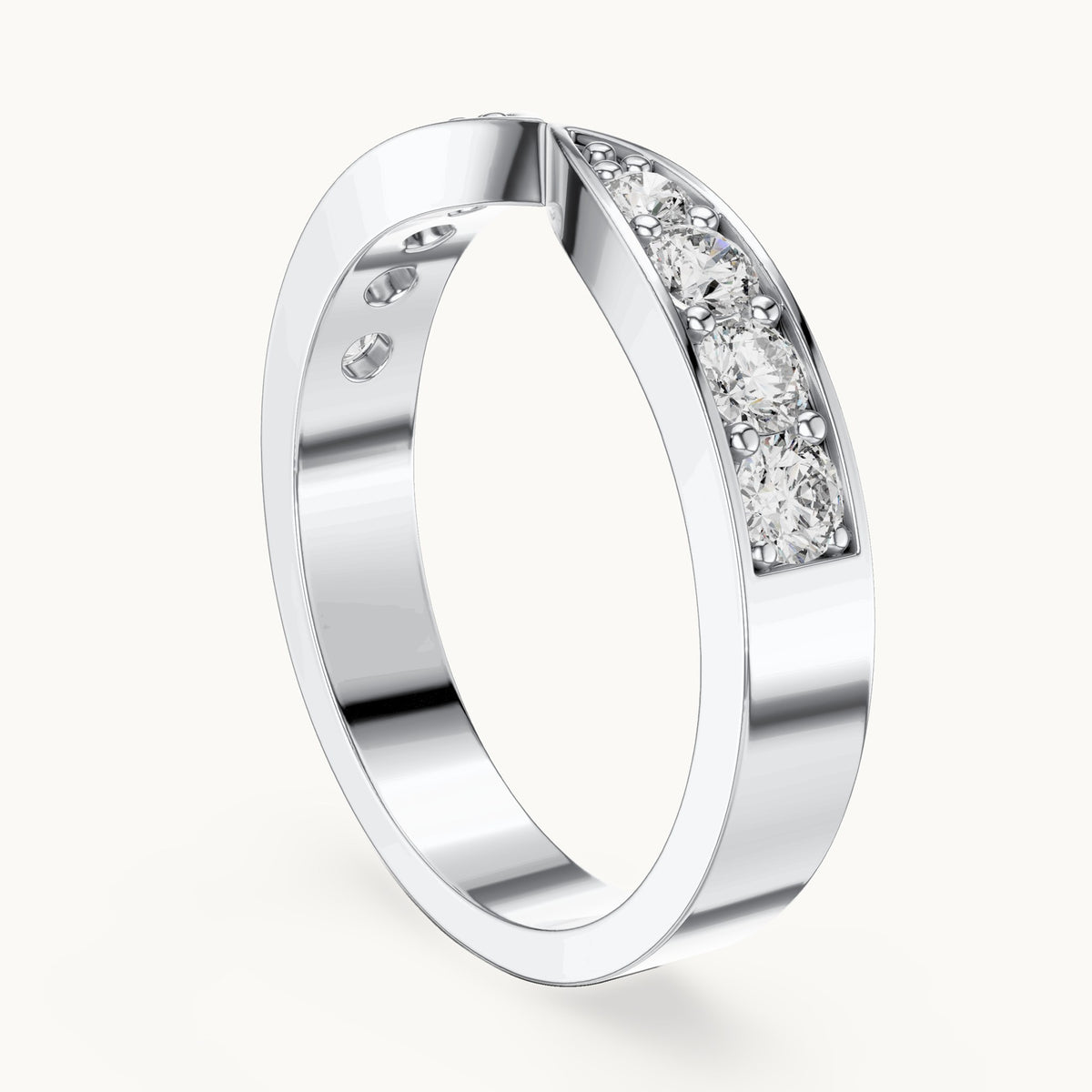 Round lab-grown diamond curved channel-set band in white gold, 0.45 CT TW, view 1